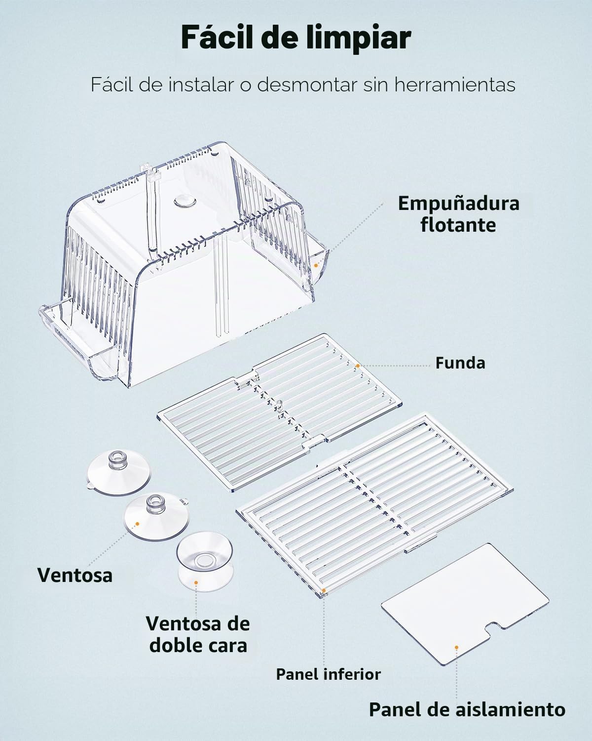 Pawfly Caja de cría de peces de acuario con 6 ventosas de acrílico para peces bebés, camarones, betta, guuppy, platy