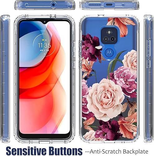 Miniatura 5 de Funda para Moto G Play 2021, XT2093DL con protector de pantalla de vidrio templado, cuerpo completo, diseño floral a prueba de golpes, funda