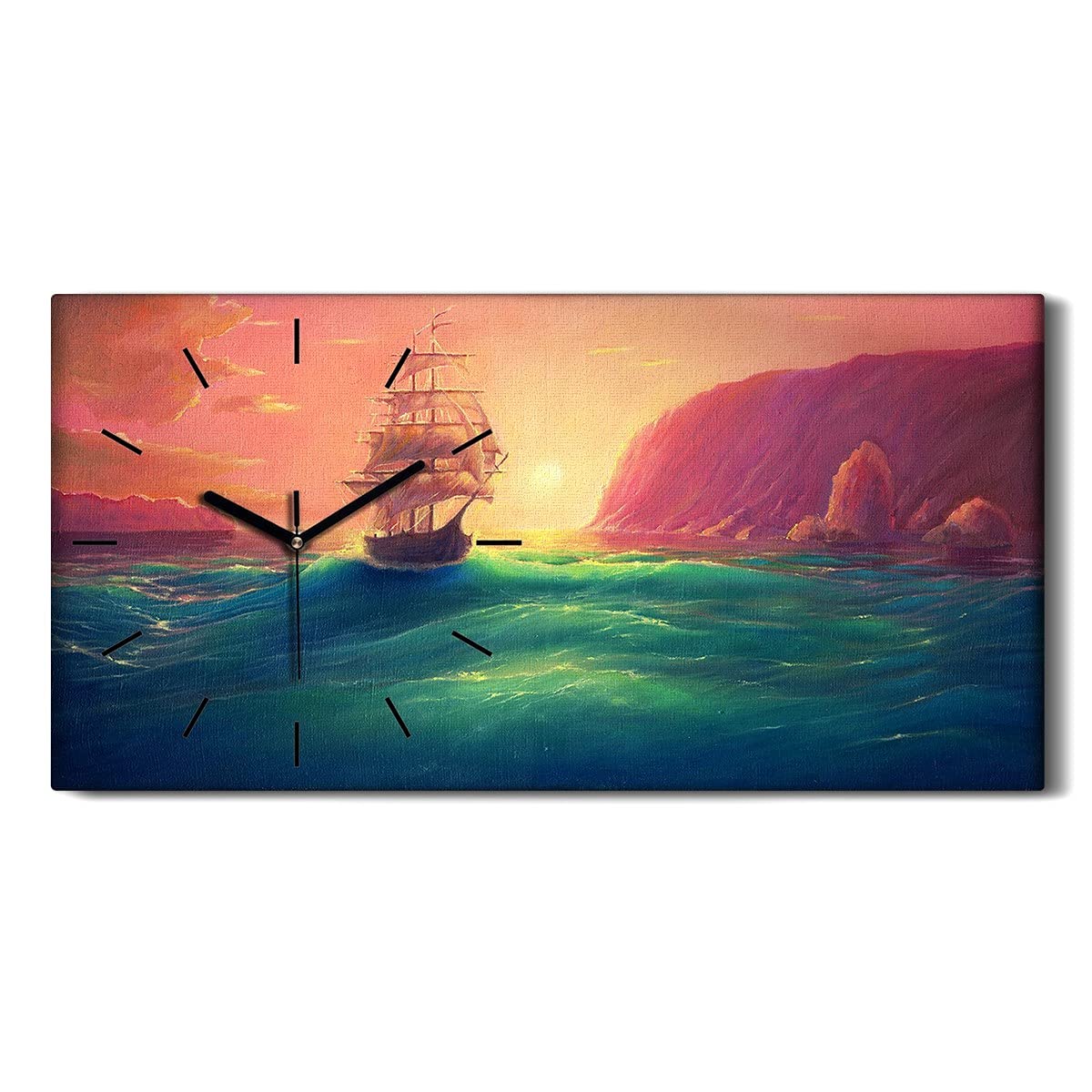 Horloge sur Toile 60x30cm Waves Ship Sail Coloré Résumé pour Salon