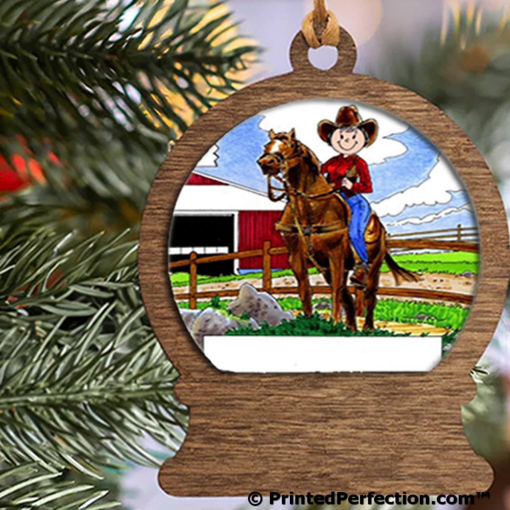 PrintedPerfection.com Personalized Cowgirl Wooden Snow Globe Shaped Christmas Ornament