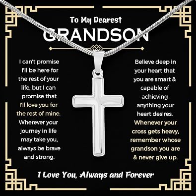 To My Grandson Necklace From Grandma Cross Chain With Message Card And Gift Box, Grandson Gifts From Grandma, Grandson Birthday, Christmas Gifts From Grandma Present For Grandson From Grandma