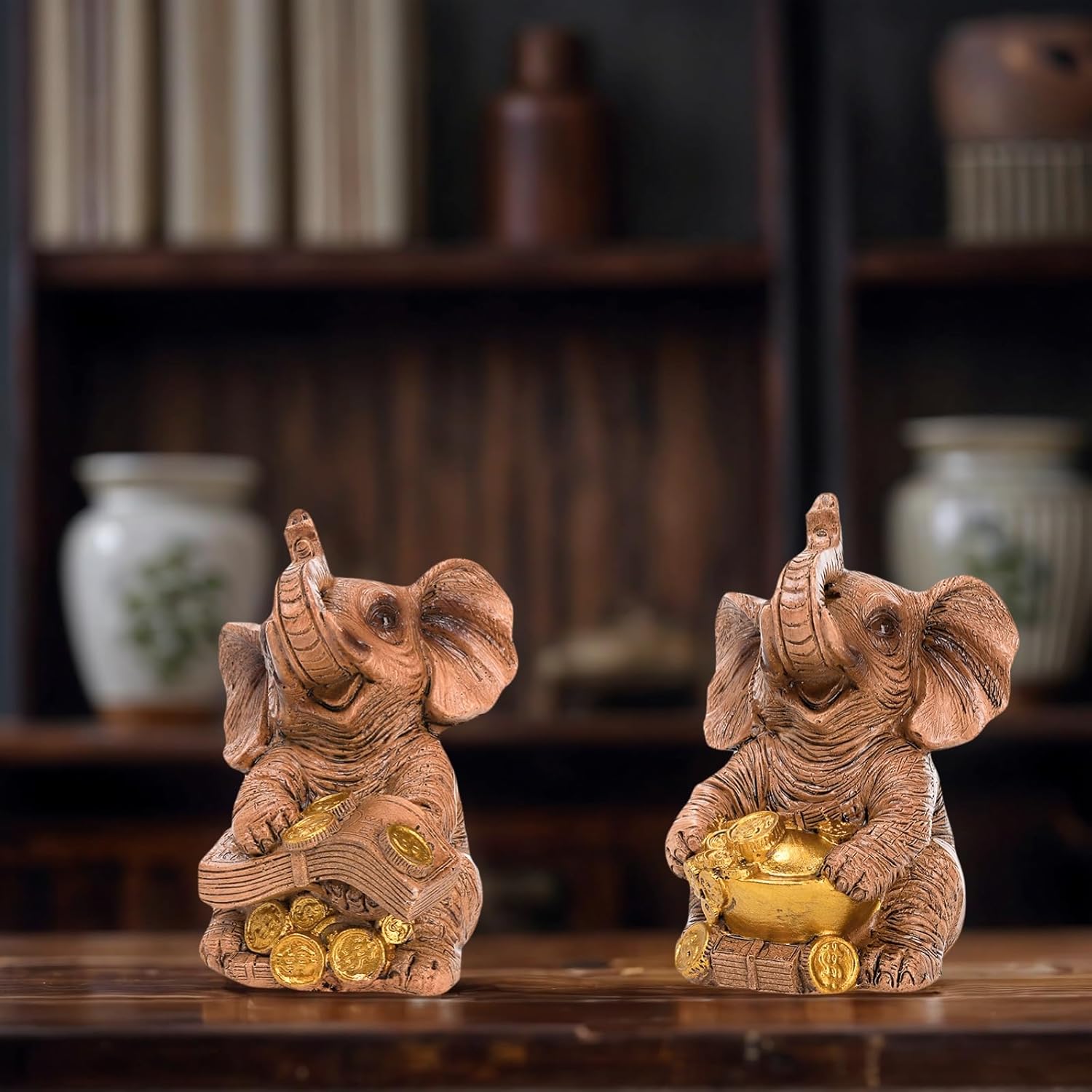 4 Pack Lucky Elephant Statues, Trunk Up Elephants Figurines, Wealth Resin Sculpture Decor, Elephant Ornament for Home Office Garden, Unique Gift for Housewarming Birthday - Image 6