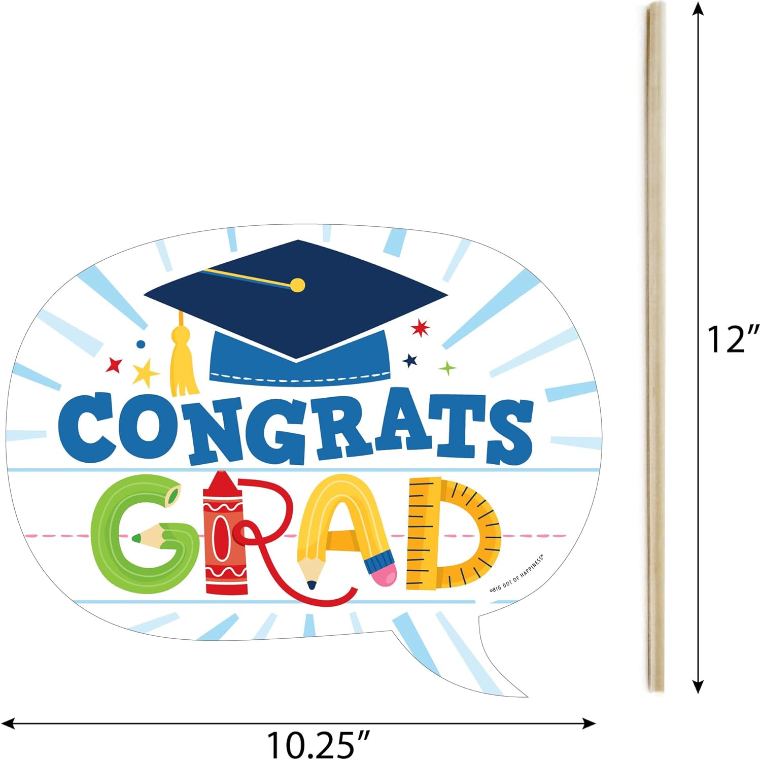 Big Dot of Happiness Kindergarten Grad Photo Booth Props Kit - 10-Piece Photo Props Set with Sticks, 4K Preschool Kids Graduation Party Decorations