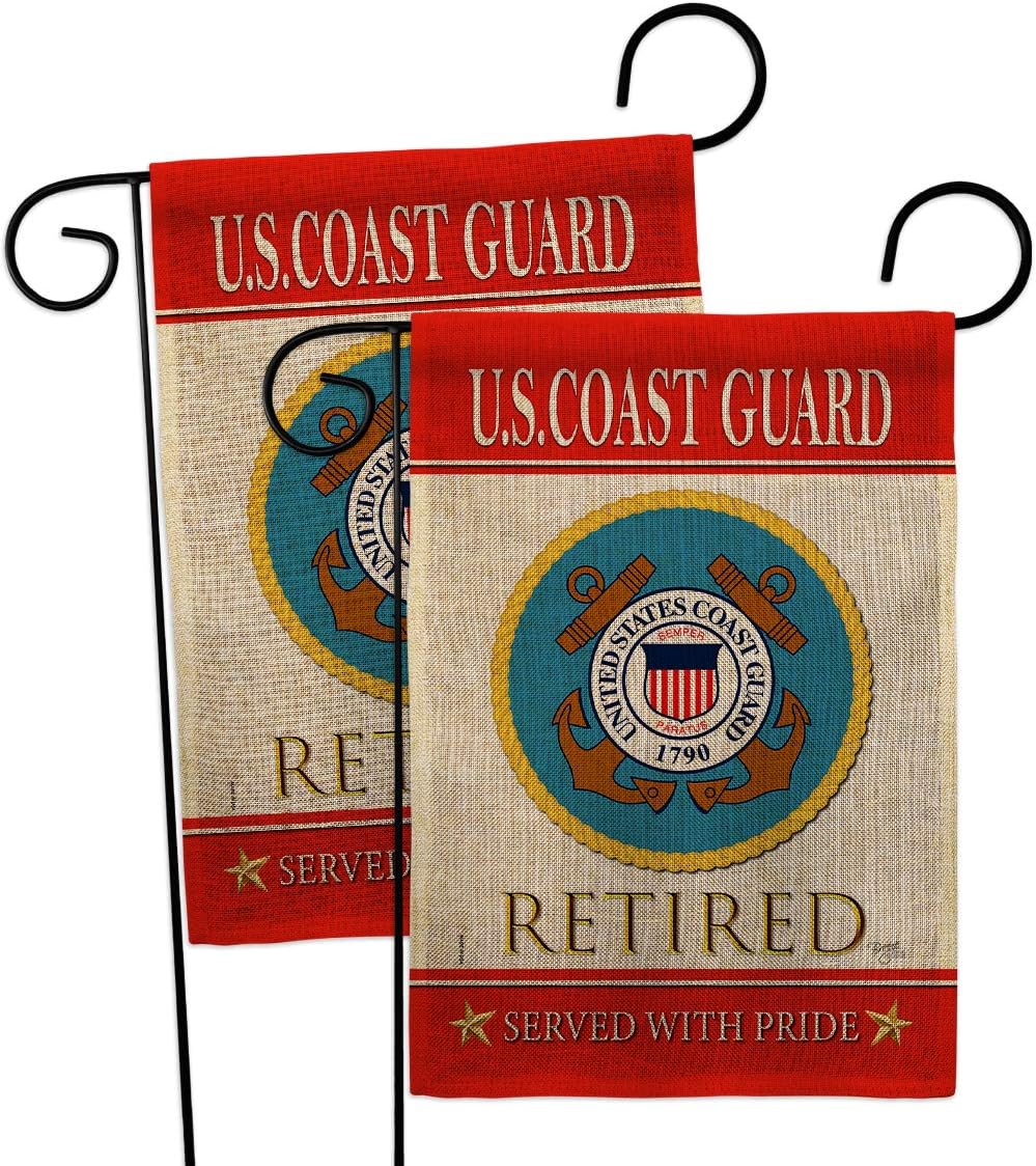 Breeze Decor US Coast Guard Retired Burlap Garden Flag-2pcs Pack Armed Forces USCG Semper Paratus United State American Military Veteran Official House Yard Gift Double-Sided, Made in USA