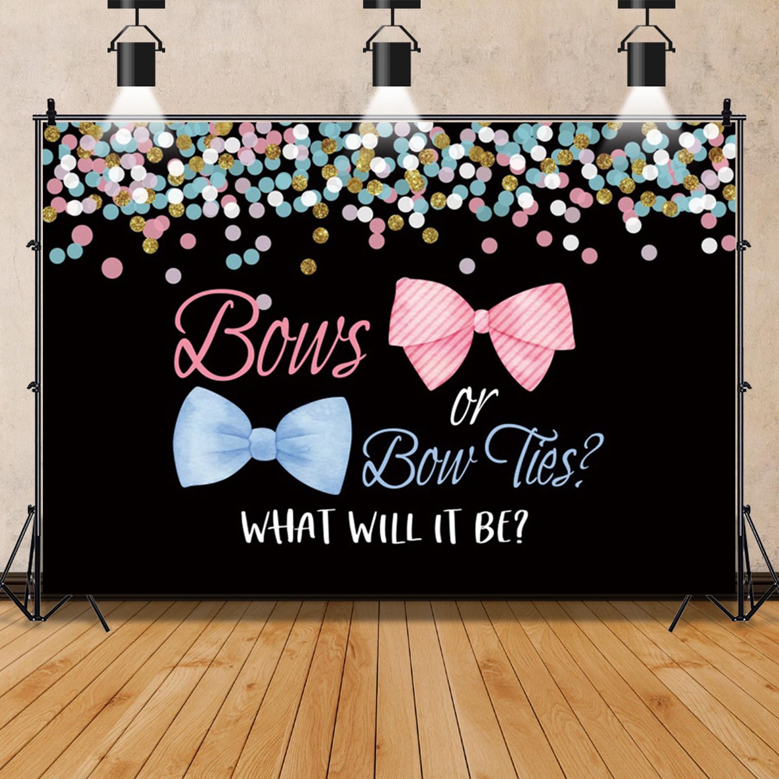Mestiker7x5ft Ties or Bows Gender Reveal Backdrop Blue Ties and Pink Bows Gender Reveal Party Decoration Photography Background Black Background Cake