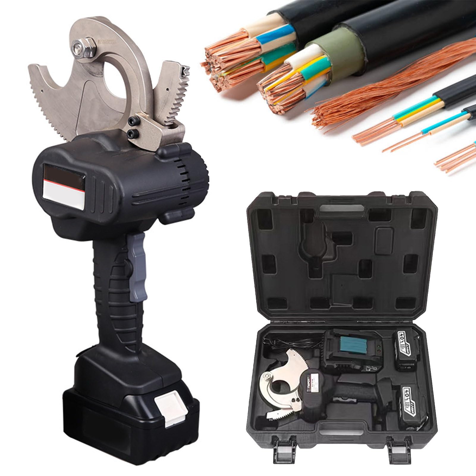 Cortador de Cables eléctrico para Cables de Aluminio y Cobre, Cortador de Cables con trinquete Recargable, Rango de Corte: diámetro máximo 45/65/75 mm, Herramienta de Cor