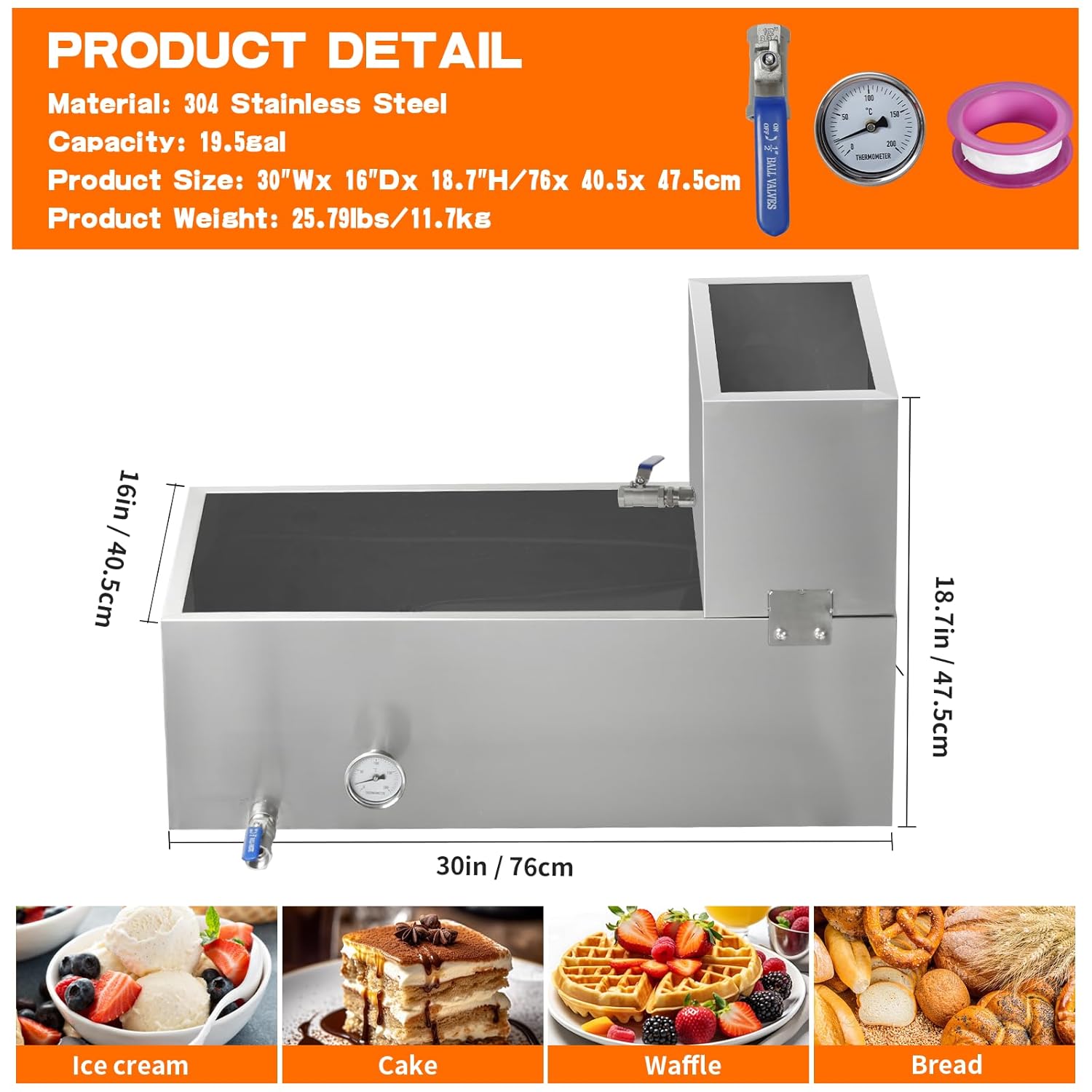 Maple Syrup Evaporator Pan, 30 x 16 x 18.7 Inch Maple Evaporator Pan Stainless Steel Boiling Maple Syrup, 19.5Gal Feed Pan for Home, Outdoor