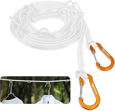 Vigorport Portable Travel Clothesline, Windproof Clothesline with Hang Hole, Indoor and Outdoor Clothes Line for Camping, Hotel, Backyard, Cruise Ship White, 12.5 Ft