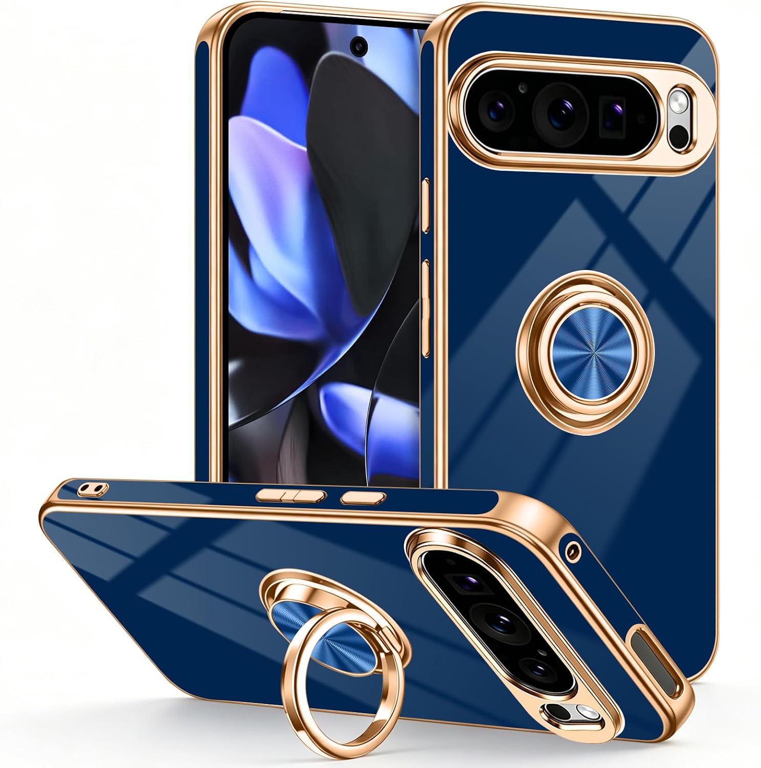 for Google Pixel 9 Pro XL Case with Ring Stand Blue