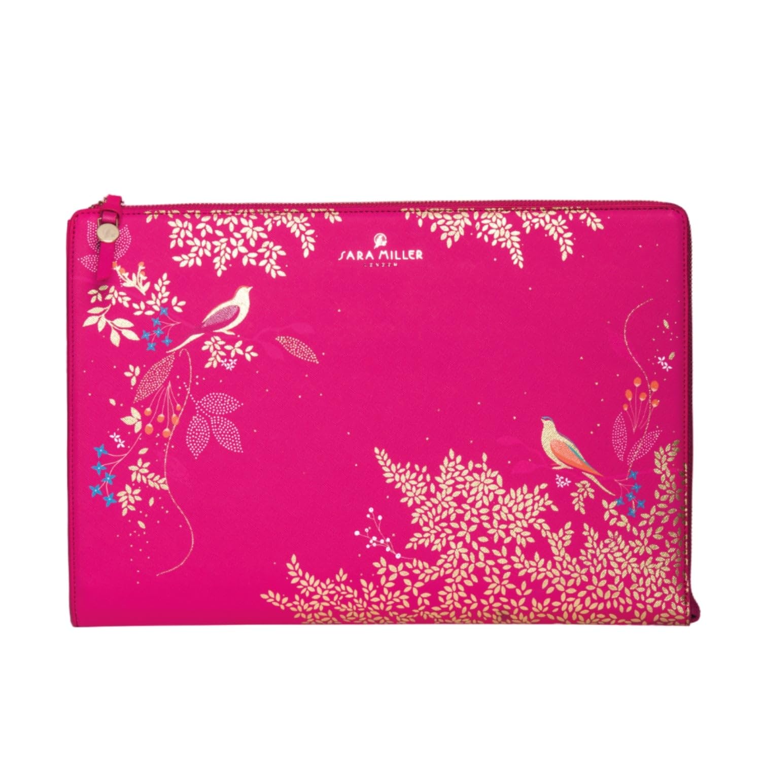 Sara Miller London Padded Document Holder, Laptop Sleeve, Zipper Pouch, Medium, Chelsea Pink Birds