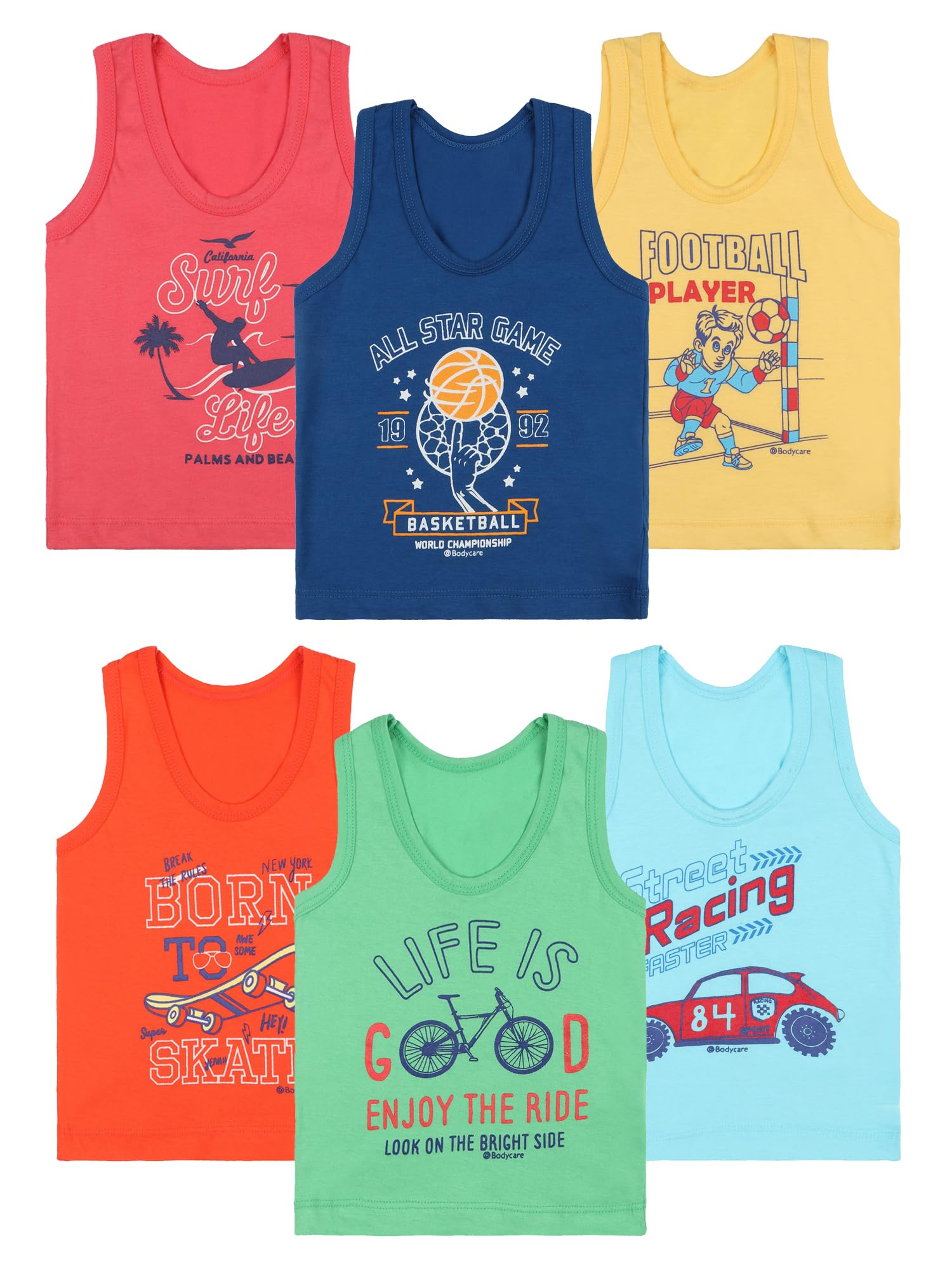 bodycare Kids Boy's Regular Fit Vest Round Neck| 100% Cotton| Skin Friendly | Lightweight | Sleeveless Design | Pack of 6-picture-10