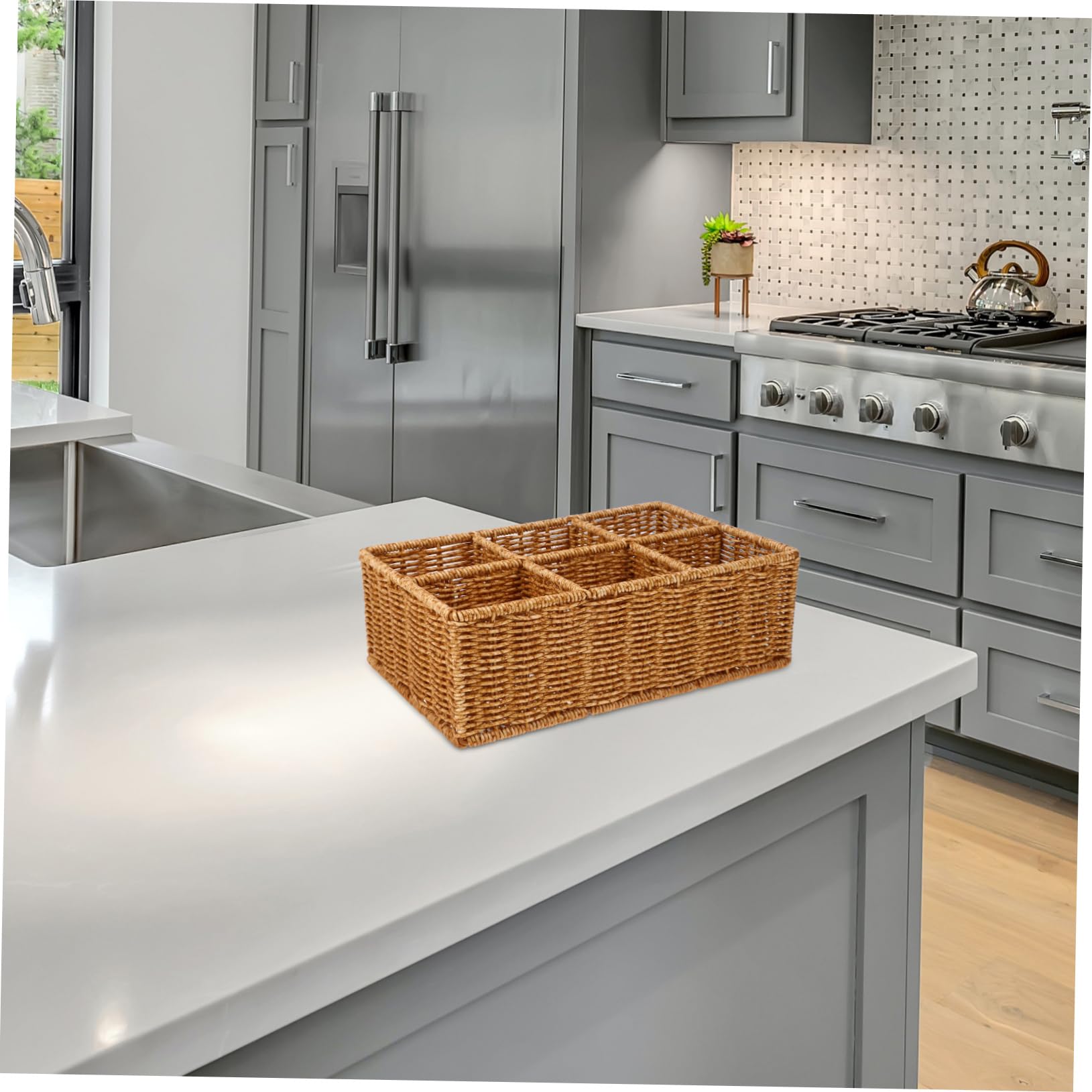 Gatuida Bestecktablett aus Kunststoff Rattan, Unterteilt, Platzsparend