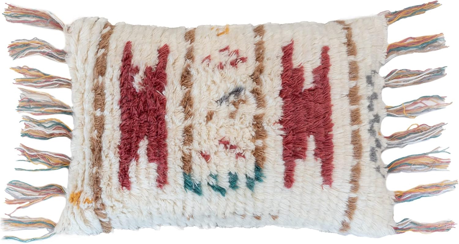 CASA BOHO Decorative Pillow Cover Wool Throw Pillow Cover Moroccan Decor Pillow Decorative Throw Pillow Cover Boho Decor Moroccan Decor Wool Pillow Cover Rust 16x24