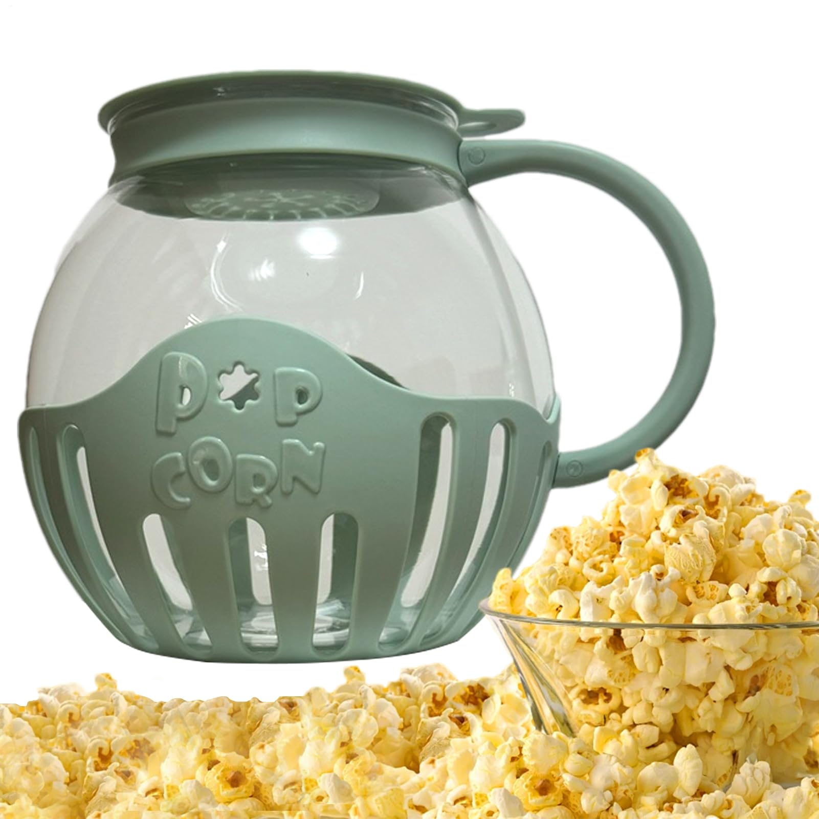 Macchina per popcorn, da 2,25 litri con coperchio, per popcorn a microonde, in borosilicato resistente alla temperatura, lavabile in lavastoviglie