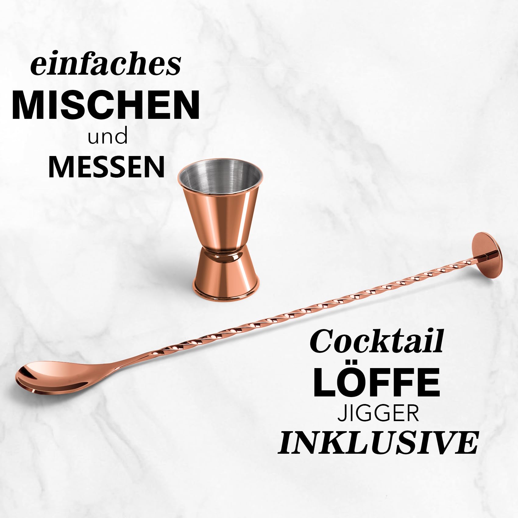 14oz Glas Cocktail Shaker Set, Margarita Mixer Shaker mit eingebautem Sieb und Messbecher & Mischlöffel Set, Professionelles Barwerkzeug-Set für Barkeeper und Anfänger (Rose-Kupfer, 3PCS)