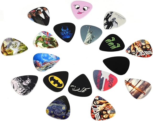 Alnicov 100 Pcs Classic Style Guitar Cool Picks Plectrums Pick Holder for Acoustic Bass Electric Guitarpicks(Random Style)