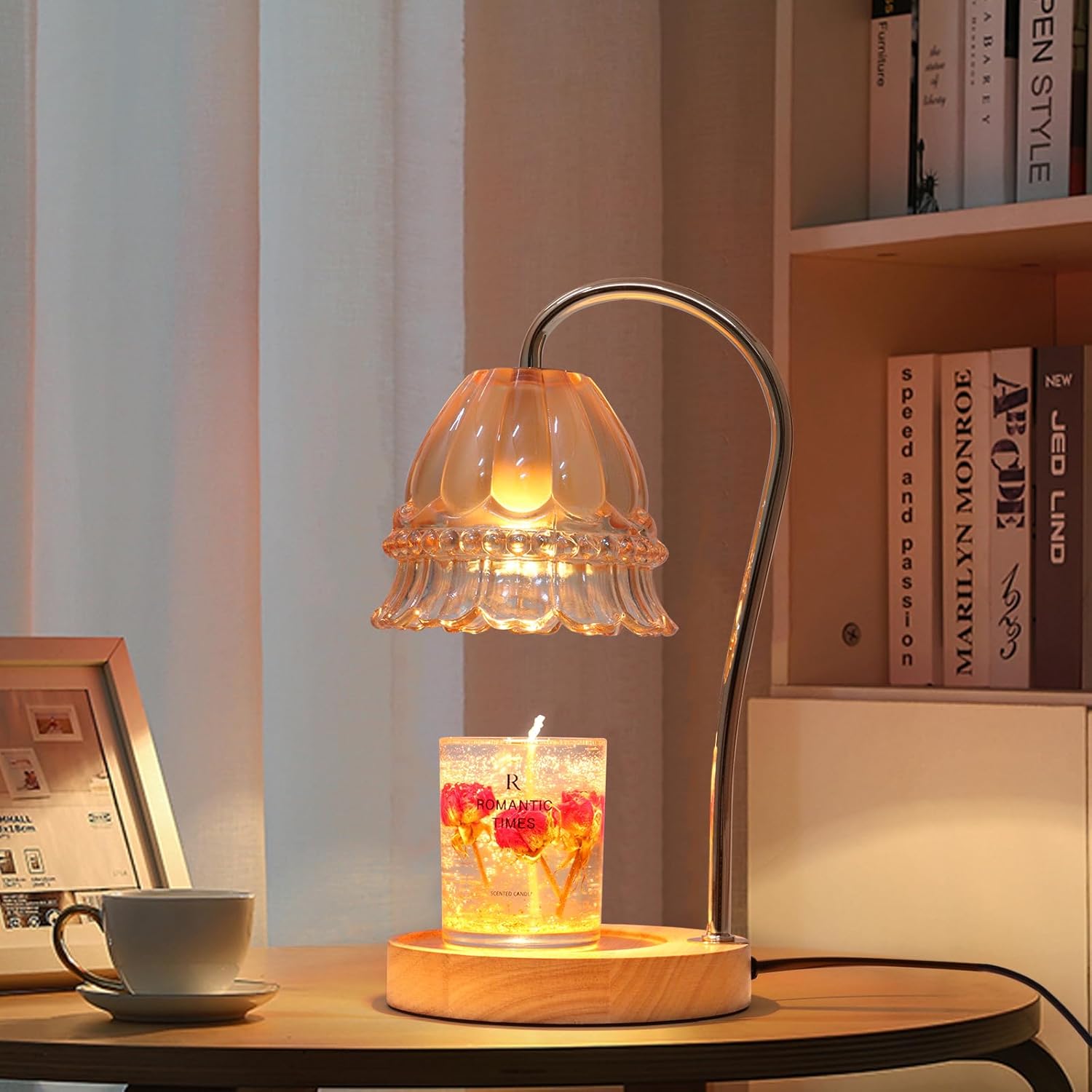 Candle Lamp Warmer, Flower Candle Warmer Lamp with 2 Bulbs, Candle Warmer Lamp with Timer, Electric Candle Warmer Light for 3 Wick Jar Candle Vintage Home Decor Brown-ll