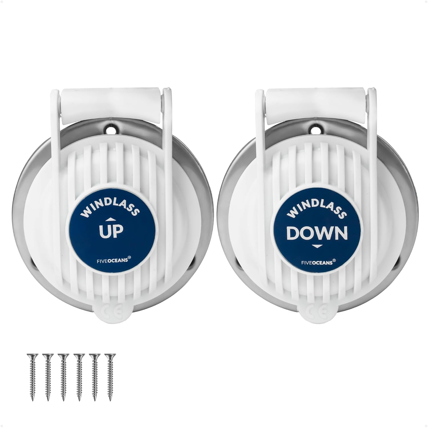 Five Oceans Windlass Foot Switch - Covered Anchor Windlass Deck Foot Switch Up/Down, Single Direction Switches, White UV-Stabilized Plastic Hinged Cover, 12-24-Volts, 5-Amp - FO3291