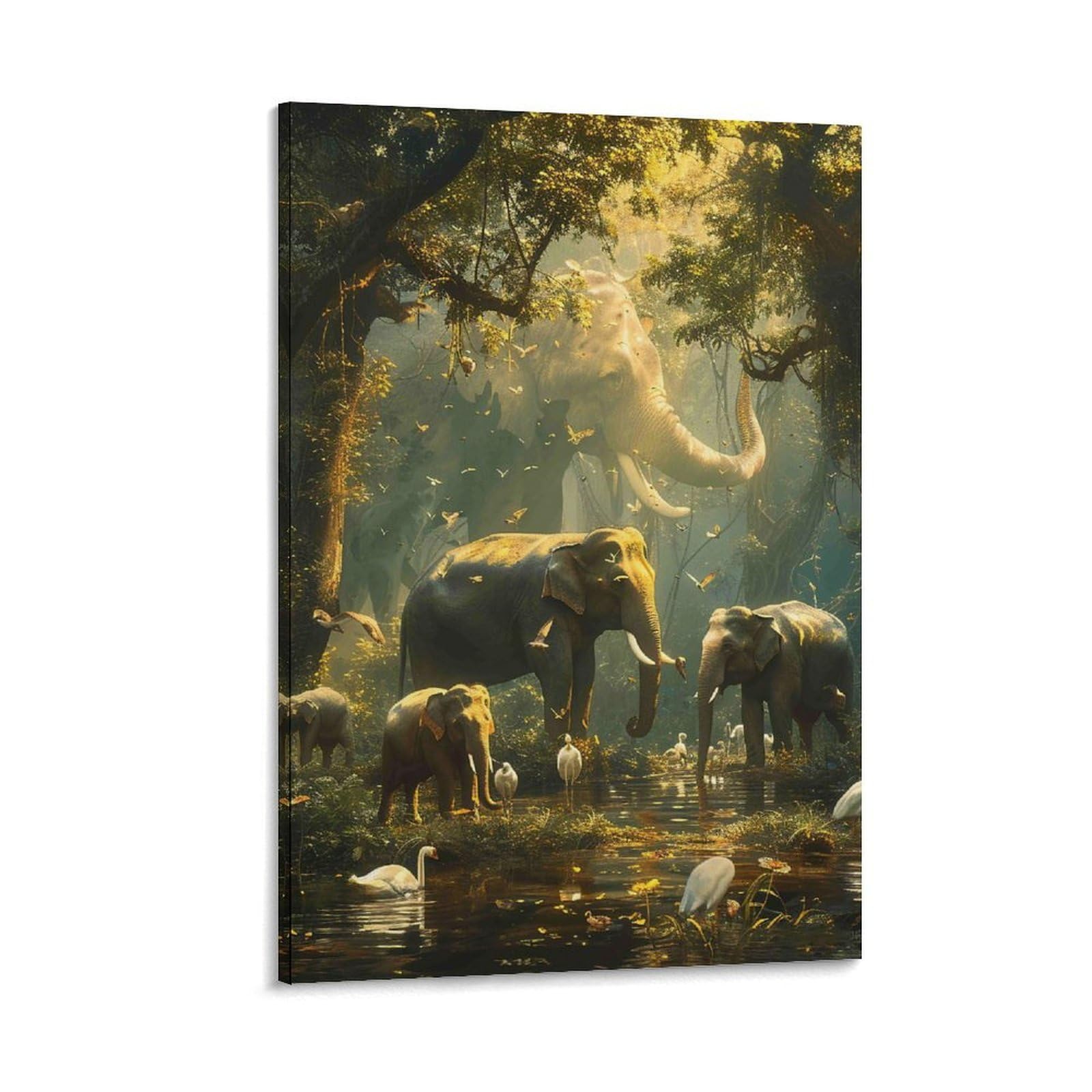 DHBANEIOK Elephant Jungle Scene Poster Artwork Giclee Canvas Prints Modern Canvas Wall Art Picture Wall Hanging for Living Room Bedroom Home Decorations 24x36inch(60x90cm)
