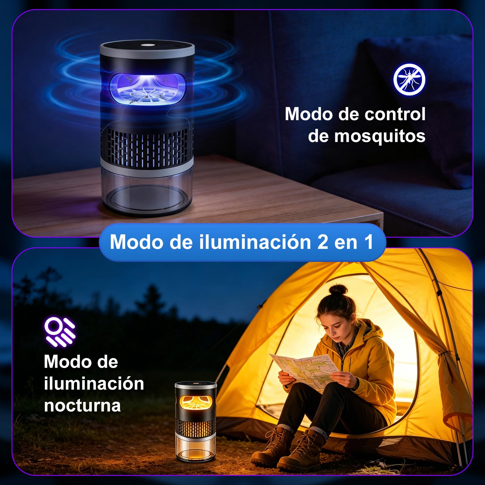 Lámpara Antimosquitos, Mata Mosquitos, Anti Mosquitos Control de Plagas, Interior Exterior lampara Antimosquitos para Dormitorio, Cocina, Salón, Jardín y Camping