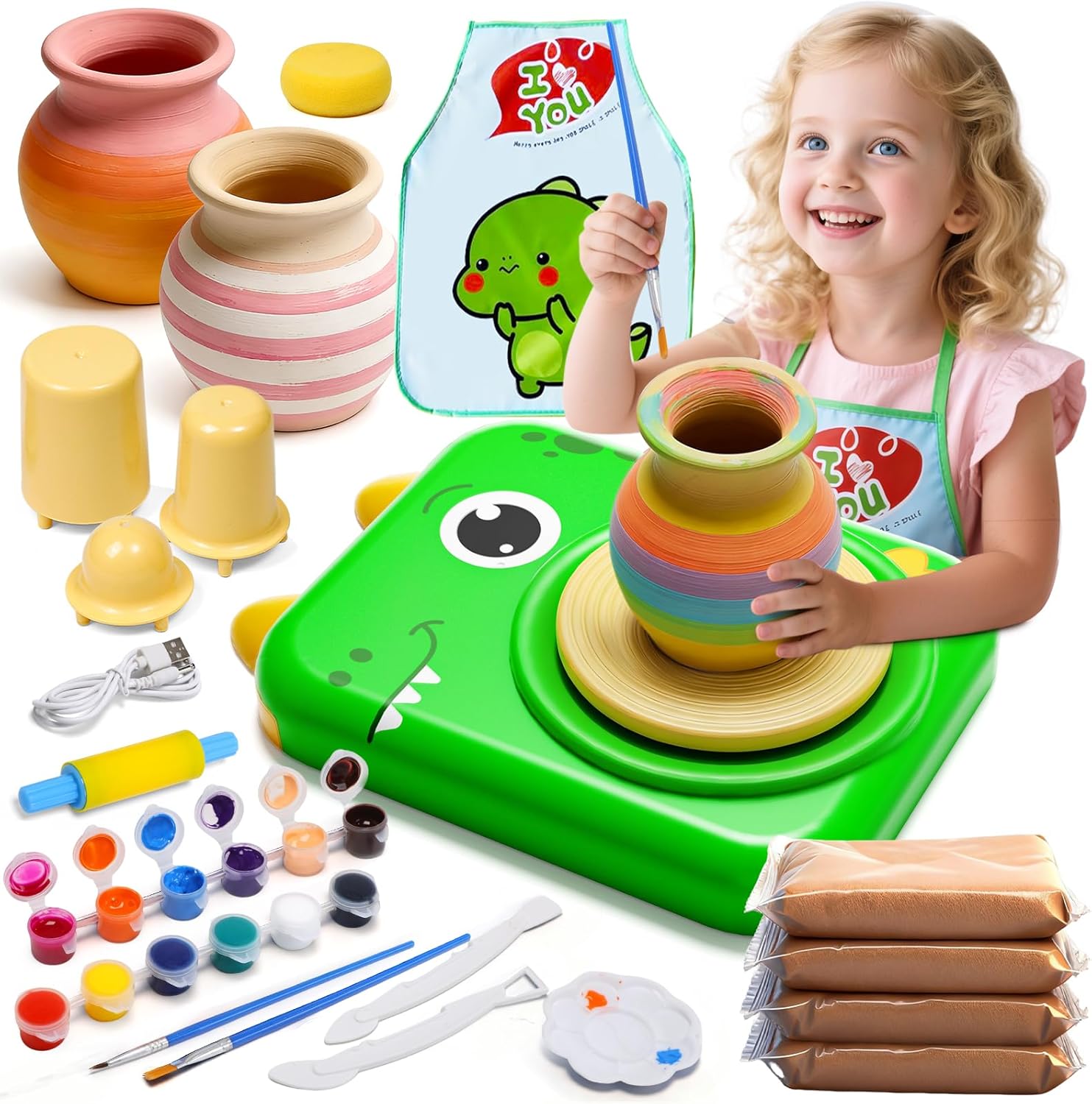 Skirfy Pottery Wheel for Kids-Complete Pottery Painting Kit Arts and Crafts for Kids Ages 8-12 with DIY Clay Art Supplies for Girls Boys Toys Birthday Christmas Gifts for 6 7 8 9 10 11 12