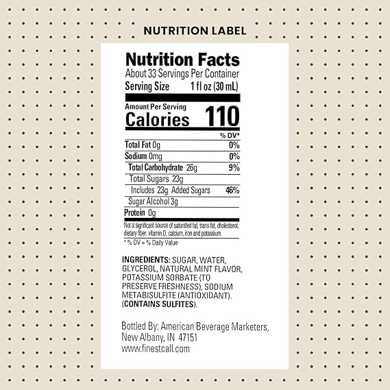 Finest Call Premium Mint Flavored Syrup Drink Mix, 1 Liter Bottle (33.8 Fl Oz), Pack of 3