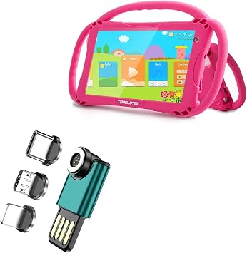 BoxWave Cable Compatible with TOPELOTEK Kids Tablet KIDS708 7 in - MagnetoSync mini Adapter, Magnet Charging Cable USB Type-C Micro USB - Teal