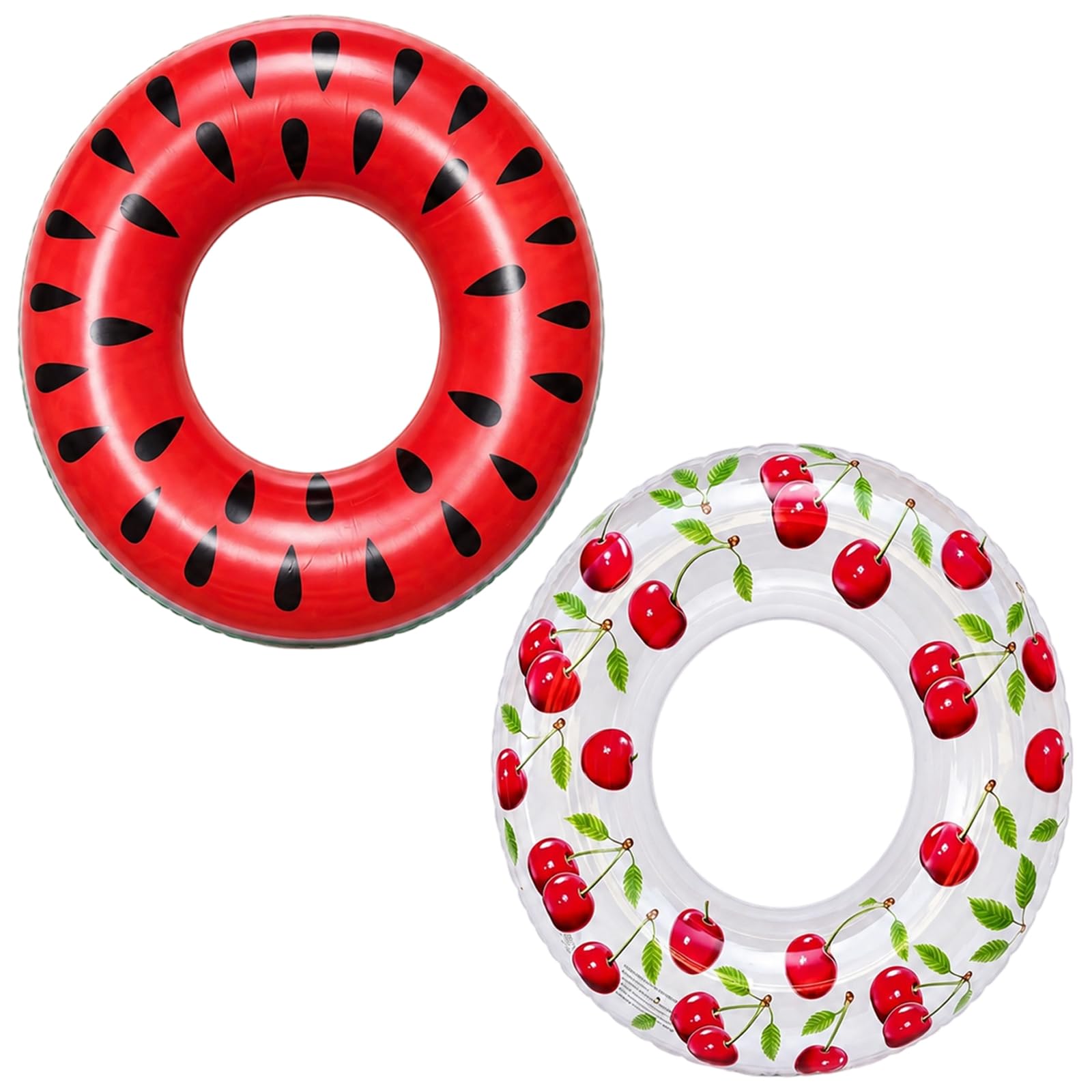 2PCS Rubber Rings for Adults, Pool Floats for Swimming Pools, Summer Pool Parties and Beach Outings, Inflatable Pool Floats with Watermelon and Cherry Pattern, 70 cm Fruit Swim Ring Floaties
