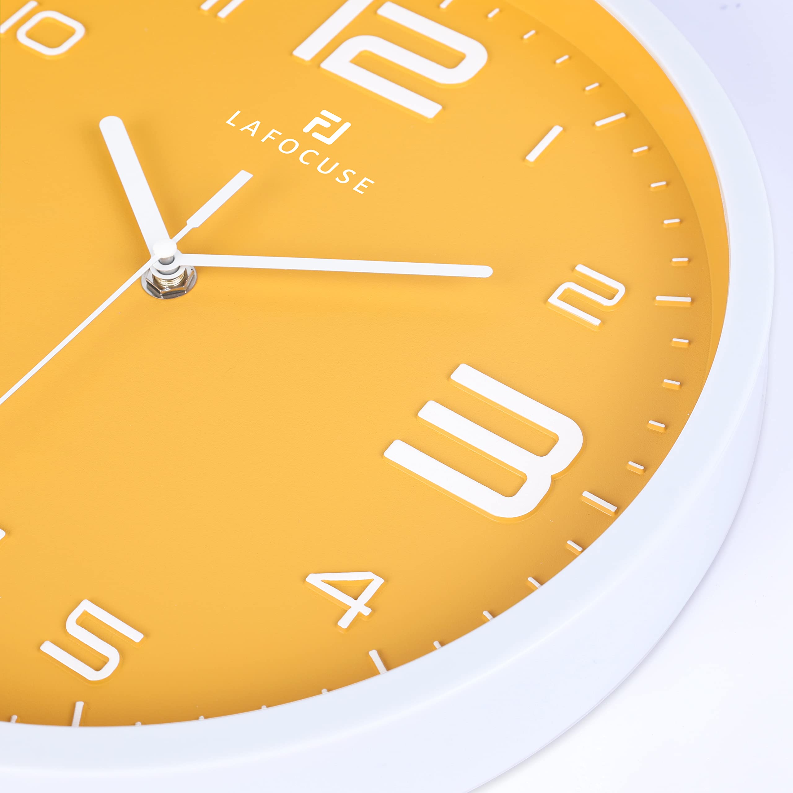 Lafocuse 30cm Orologio da Parete Giallo Silenzioso Moderno, Grande Numeri 3D Facile da Leggere, Orologio da Cucina senza Ticchettio per Camera da Letto Soggiorno Ufficio