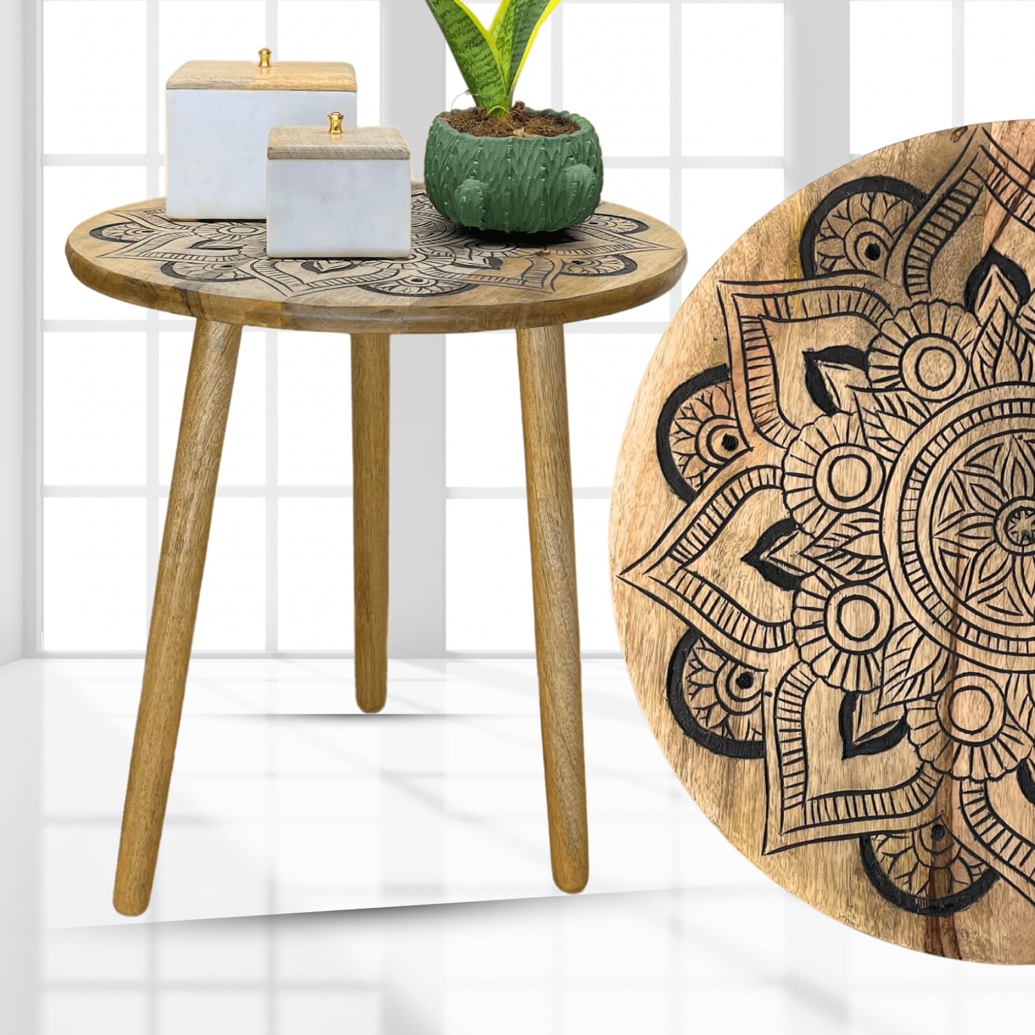 Wooden Side Accent Table Round Bamboo Coffee Table for Bedside, Bedroom, Living Room, Decorative End Table - Small Circular Wood Tables Night Stand 50x50 cm H 21258060 (Rustic Black)