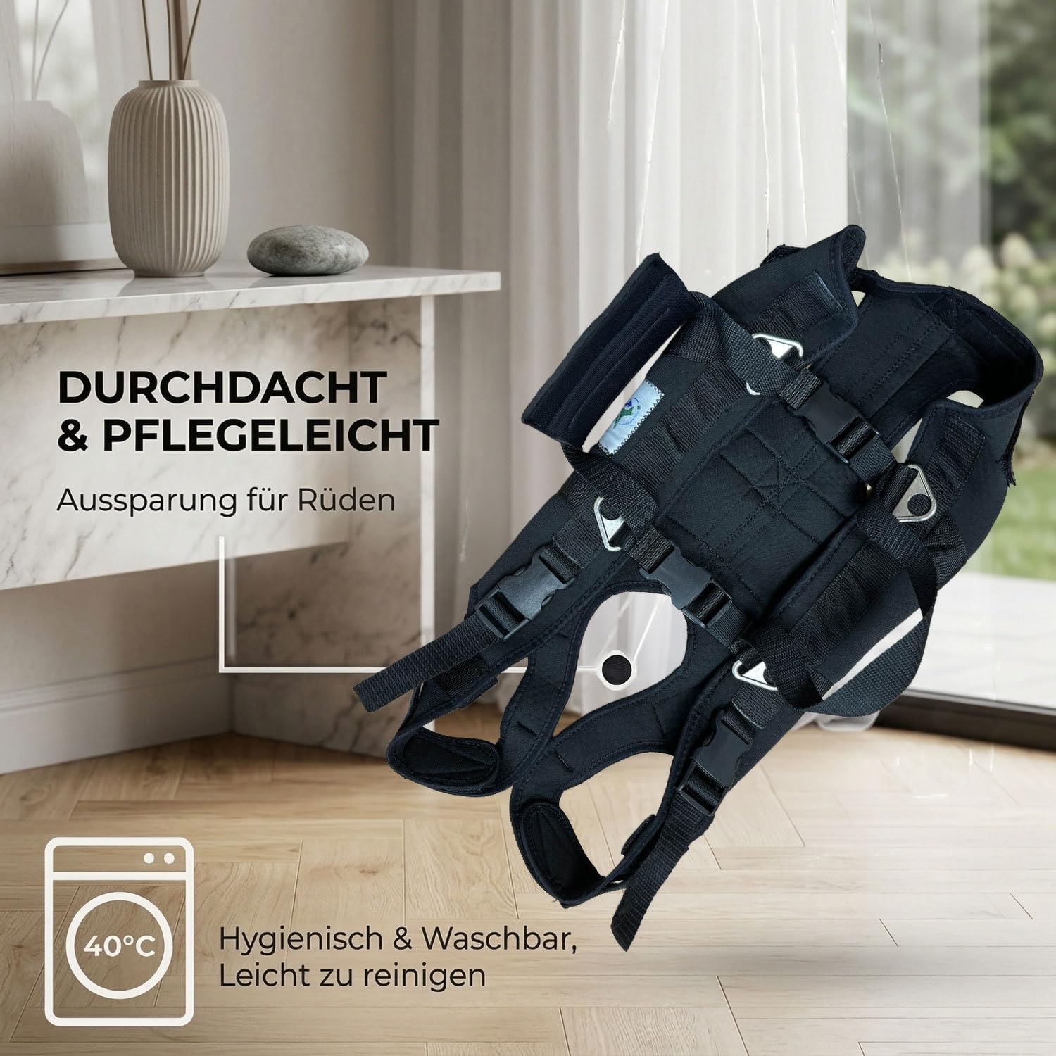 NATURE PET Hunde TRAGEHILFE GANZKÖRPER – Tragehilfe für Hund in Groß mit gepolstertem Hundetragegurt aus 4mm Neopren – Hebegeschirr für Reha, Treppen & Auto – verstellbar & stabil – Größe XL
