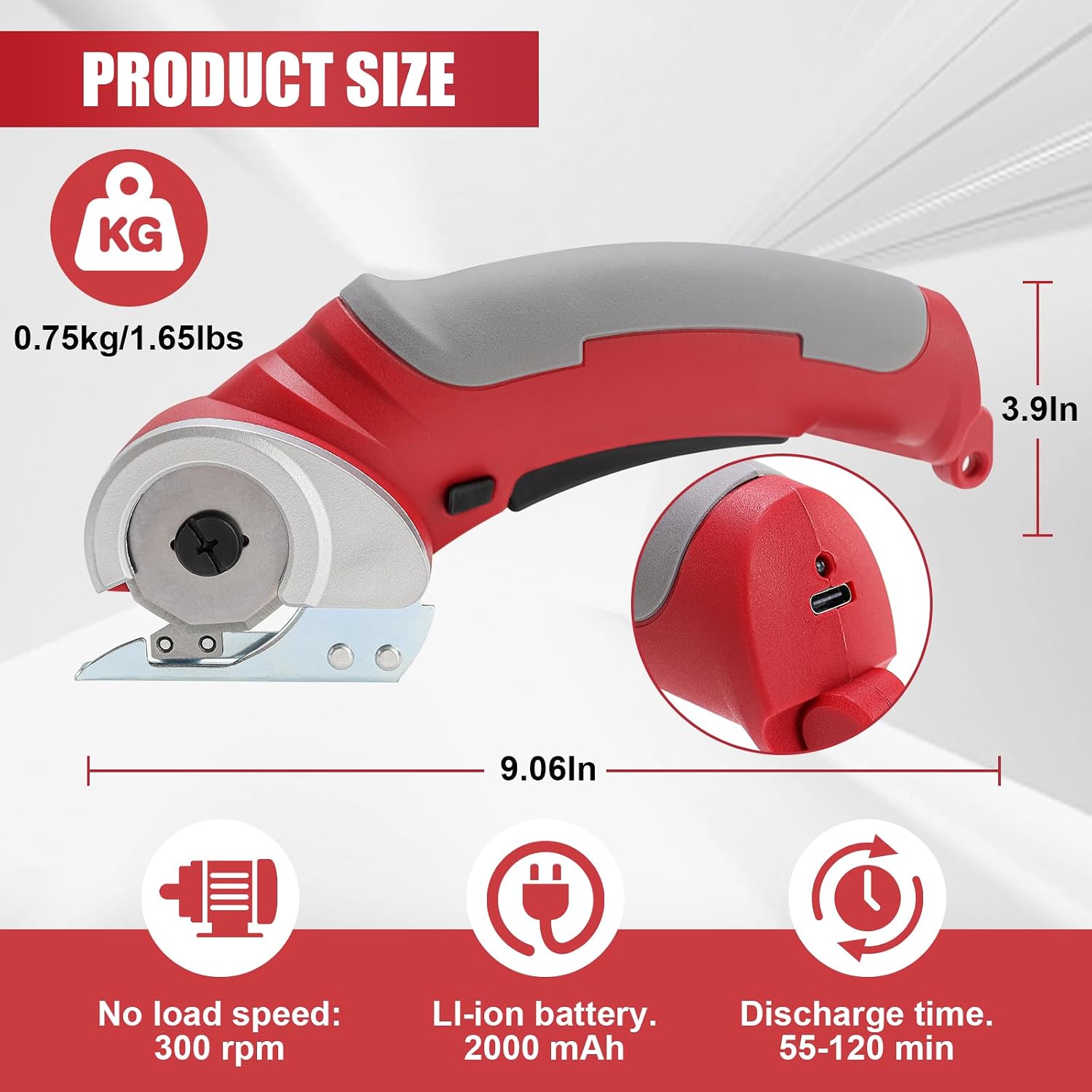 Cordless Electric Scissors, Cardboard Cutter, 4.2V Electric Cardboard Cutter Rechargeable Rotary Cutter Heavy Duty Cutting Tool for Cardboard, Carpet, Fabric, Leather, Plastic, etc