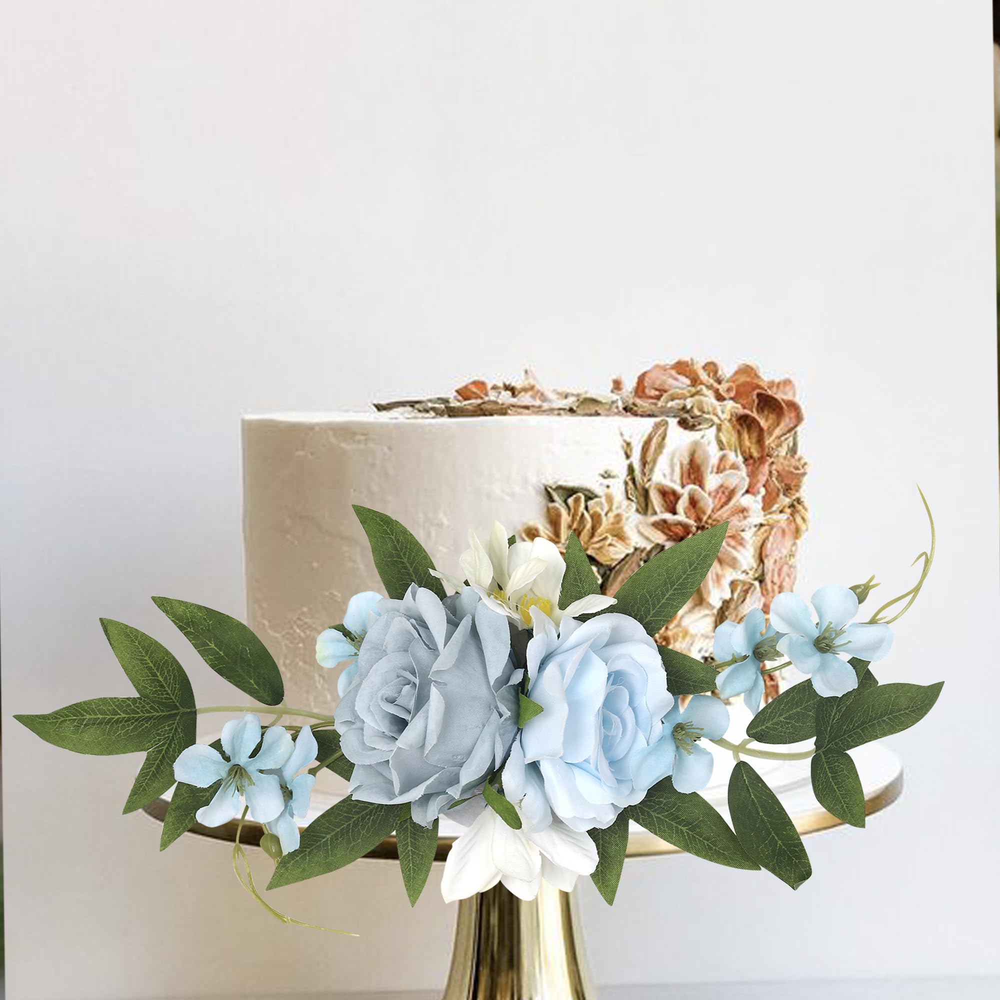 Xsstarmi 1 Pack Assembled Artificial Flower Cake Topper Blue Rose Flower Artificial Leaves Cake Pick Decoration for DIY Wedding Bithday Valentine's Day Party Cake Decorations Supplies - Image 3
