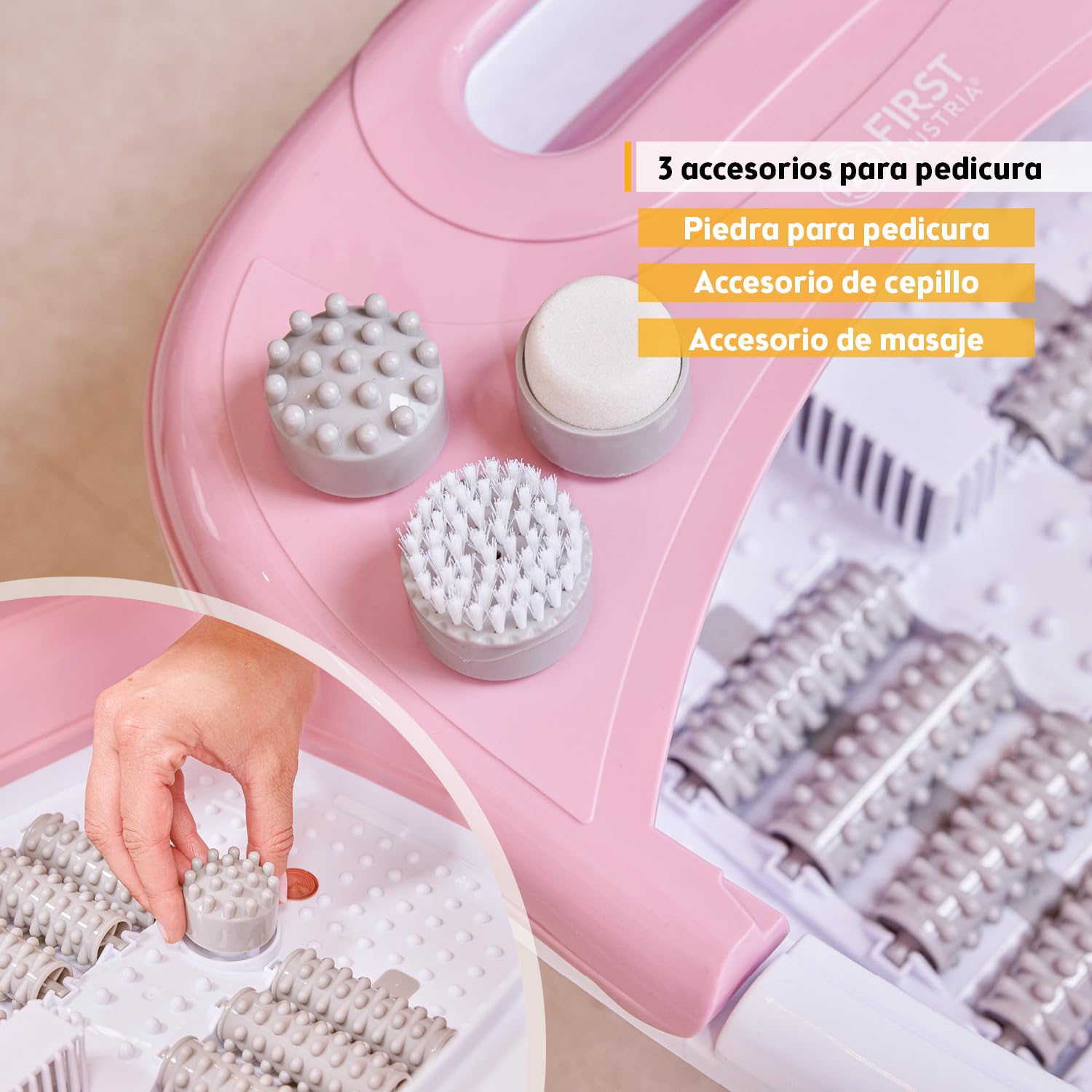 TZS First Austria Hidromasajeador plantar plegable 450W 3 accesorios 8 rodillos de masaje Pediluvio eléctrico vibración burbujas infrarrojos calefacción
