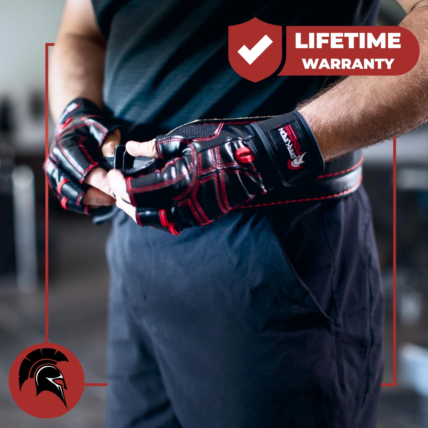 Dark Iron Fitness Guanti da palestra in vera pelle per uomini e donne, taglia XS, guanti da allenamento per sollevamento pesi, crossfit, stacchi da terra, bilanciere, imbottitura per palmo, protezione