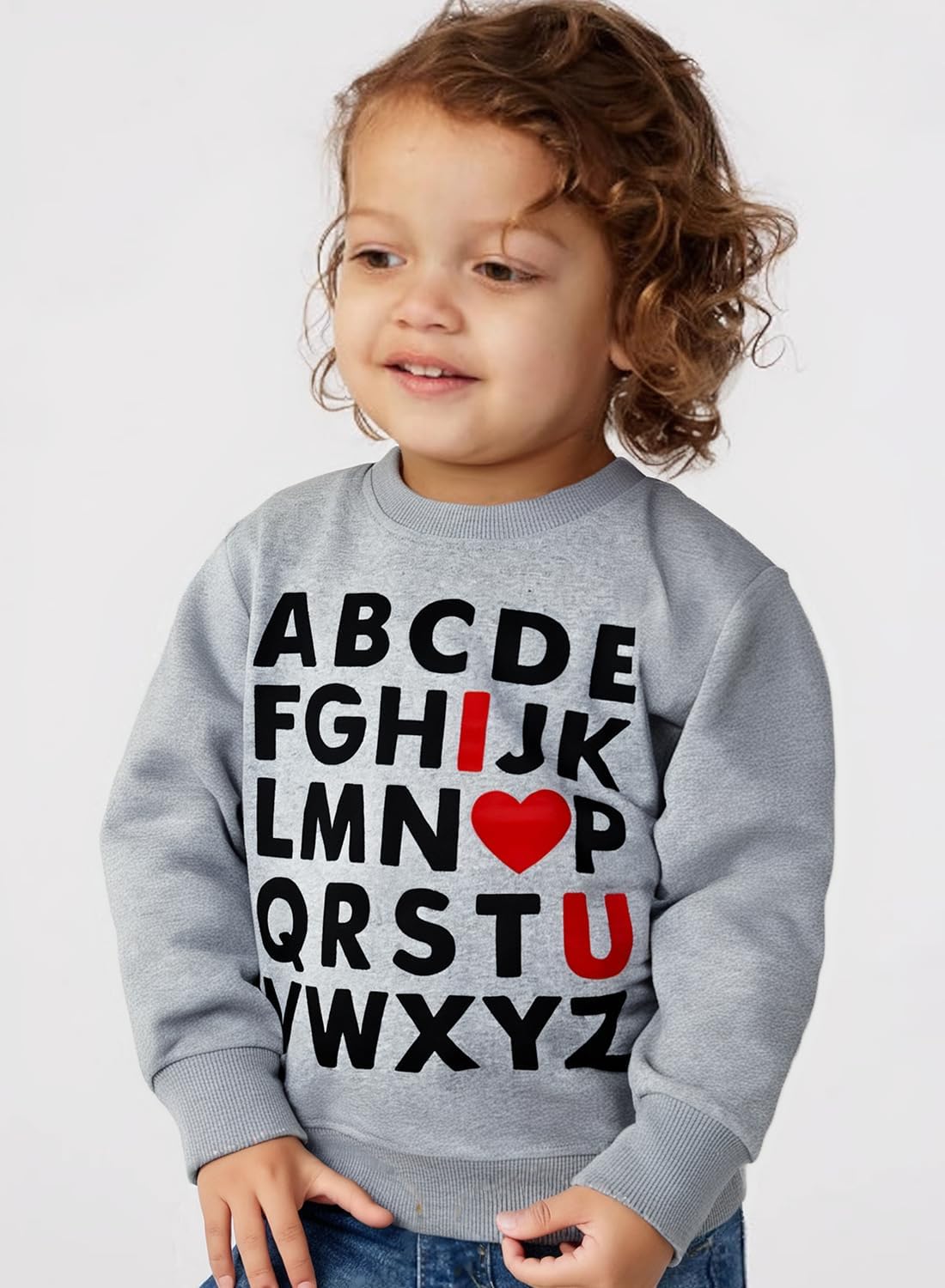 幼児 男の子 女の子 スウェットシャツ ABC アルファベット I Love U バレンタインデー 衣装 キッズ ハート 長袖シャツ