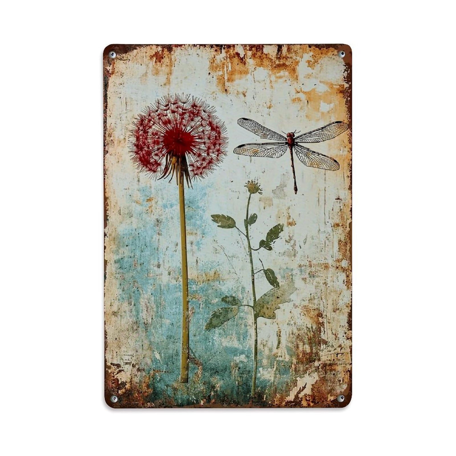 Jdfenggu Vintage Dandelion Dragonfly Rustic Art Print Retro Metal Tin Sign, Decor Art Poster For Bar, Home, Man Cave, Kitchen, Laundry Room Gift 8X12inch