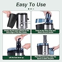 Vista 6 de Máquina exprimidora, extractor de exprimidor centrífugo de 1000 W con boca ancha de 2.6 pulgadas para frutas y verduras enteras, exprimidor