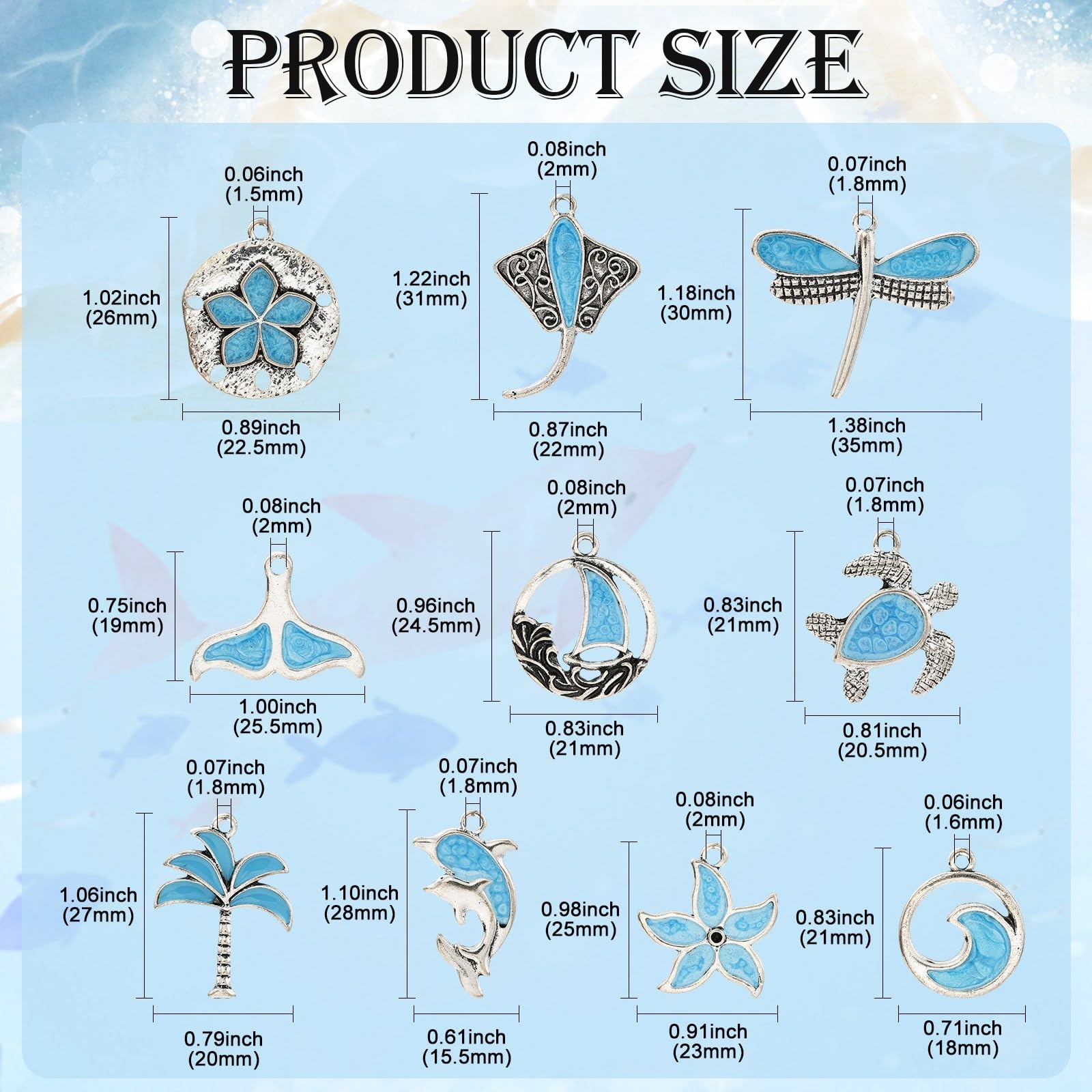 Stiesy 20Pcs 10 Styles Enamel Sea Animal Charms Pendants Blue Turtle Starfish Charm Tibetan Silver Sailboat Dangle Charms for Bracelet Jewellery Making Crafting - Image 2