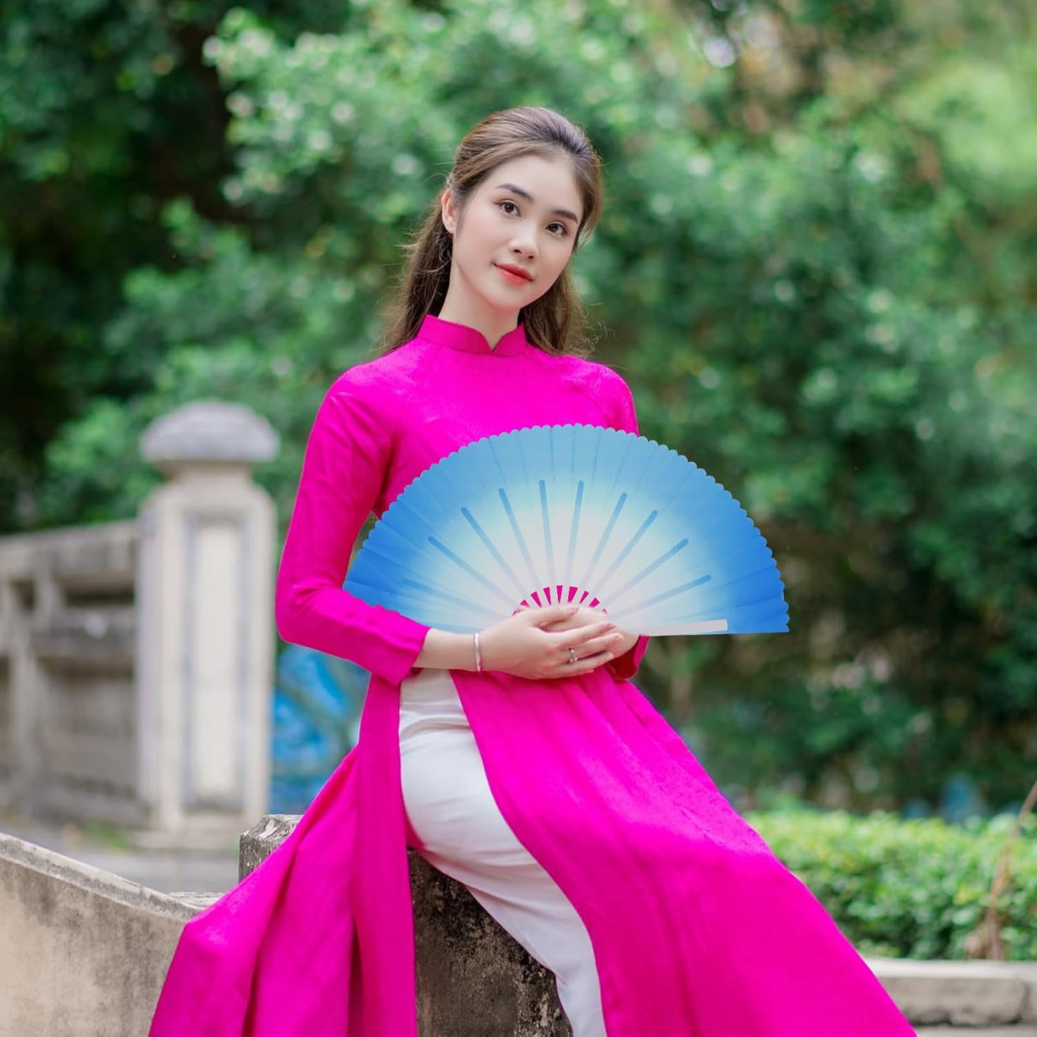 Blue Dancing Hand Fan for Martial Arts and Tai Performance Bone Fan with Chevilled Silk for Birthdays and Daily Use Unique Antique Style Design