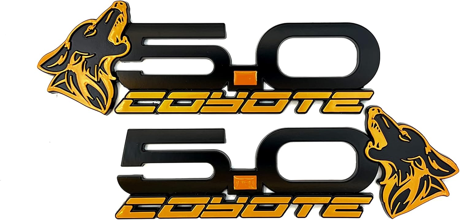 MF Auto Designs V4 Coyote 5.0" Fender Badges (Pair) Orange Automotive