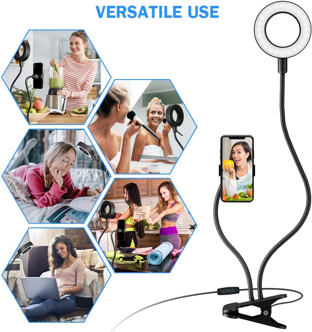 Hоttеѕt Sаlеѕ DAVID ROCCO Selfie Ring Light with Flexible Goose Neck Phone Clip 3 Light Modes and 10 Brightness LED Ring Light Compatible with Smart Phone for YouTube, Facebook, Live Stream, Makeup