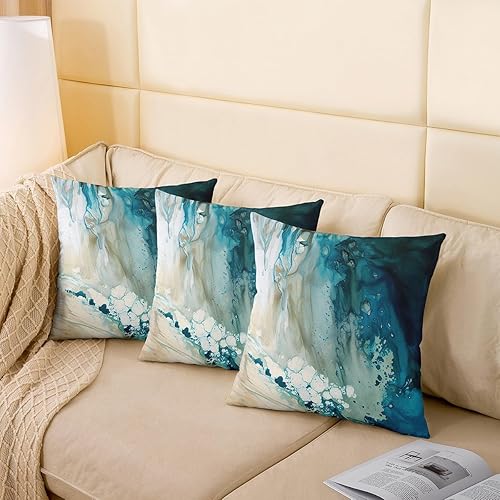Miniatura 4 de Juego de 2 fundas de almohada abstractas modernas de 22 x 22 pulgadas, suaves, color verde azulado, negro y marrón, fundas de cojín para sala de