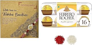 Vending India X Ferrero Rocher Rakshabandhan Gift Hamper with 1pc Rakhi In a Card With Roli, Chawal, Chandan & Mishri (Ferrero rocher T16 (16 pcs)) | Rakhi May Vary