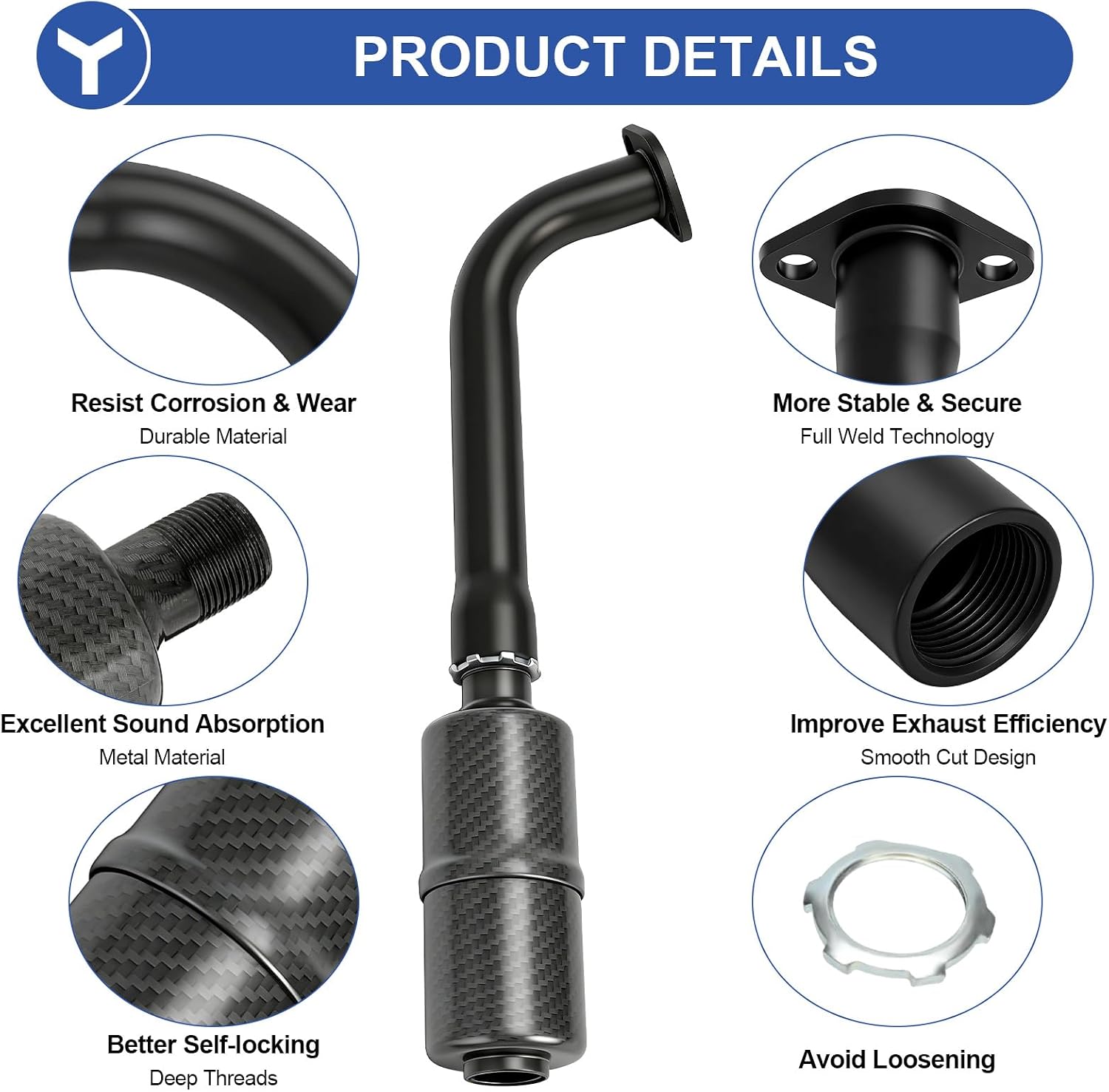 YOXUFA Performance 212 Exhaust Header Pipe Muffler Silencer Kit Compatible with Predator 212 224 196cc Engine Coleman Mini Bike CT200U-EX CT200U BT200X KT196 Baja Warrior MB200 Axis M200 Go Kart Parts