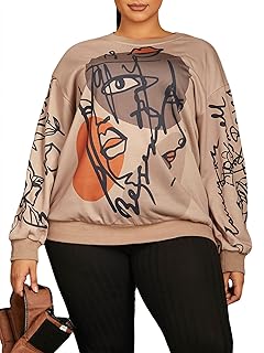 Women's Figure Graphic Print Sweatshirt Round Neck Long Sleeve Contrast ...