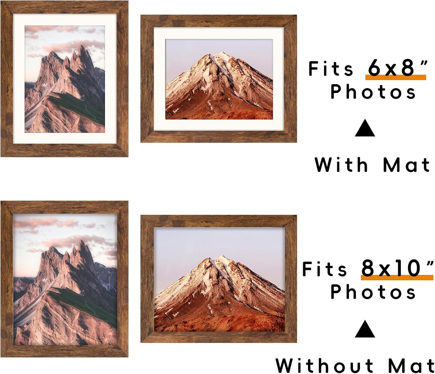 Brown 8x10 Picture Frame with Mat for 6x8 Display, Rustic Desk Wall Photo Frame for Horizontal and Vertical, 1 Pack Brown 8x10 Mat to 6x8