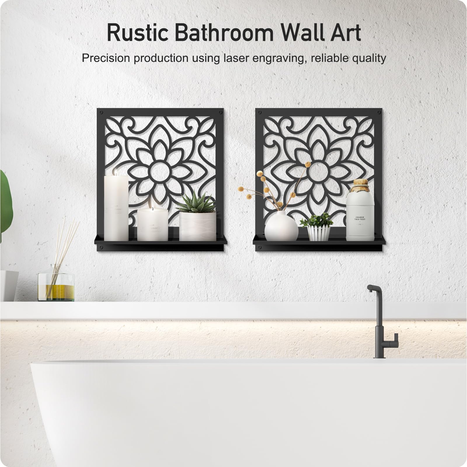 Decoracion Pared Rustica Portavelas Pared Negro 2 Unidades - Metal Y Madera Rústico | Candelabros Decorativos Accesorio Aromaterapia