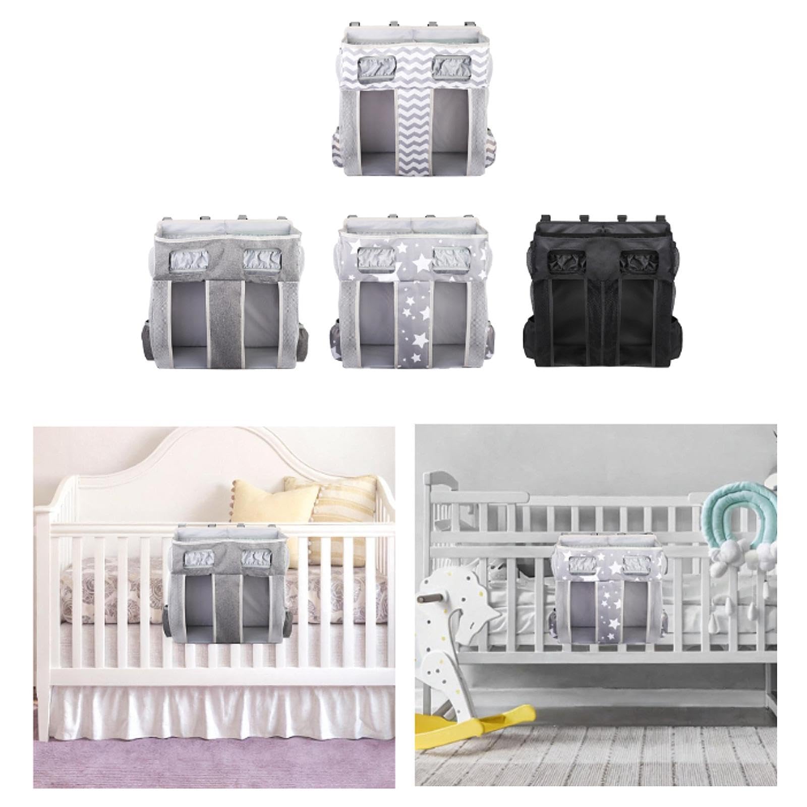 Hanging Diaper Organizer Spacious Changing Table Playard Baby Diaper Stacker Gray White Stripes-image-48