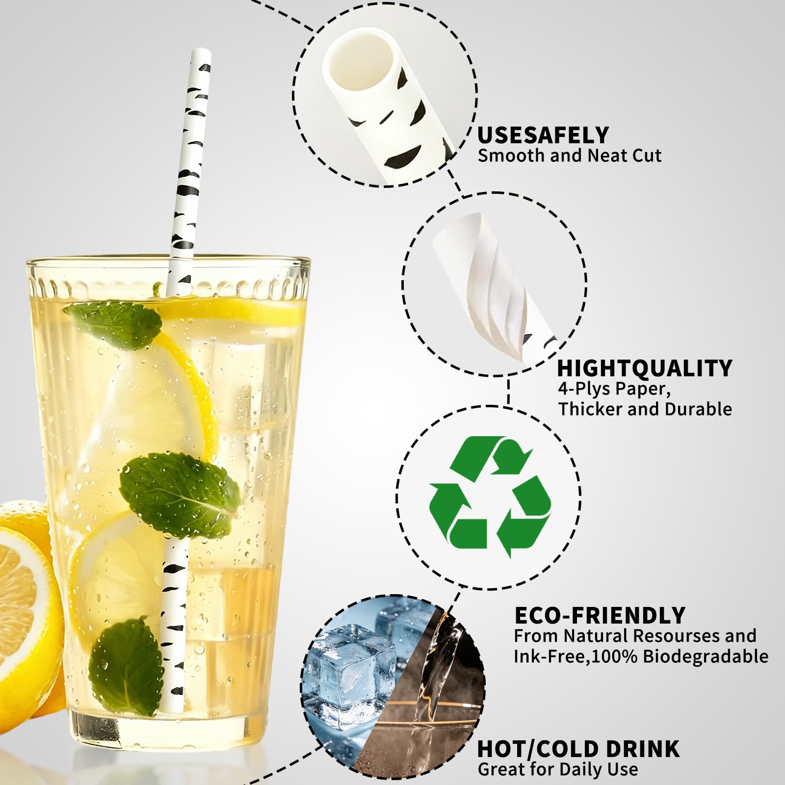 Paquete de 100 pajitas de papel biodegradables para cumpleaños, bodas, baby showers, celebraciones y fiestas